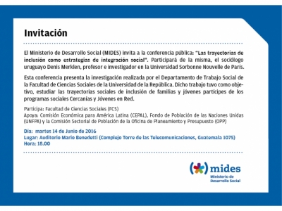 Conferencia pública “Las trayectorias de inclusión como estrategias de integración social”