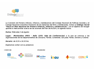 Invitación al Dialogo Social sobre Primera Infancia, Infancia y Adolescencia