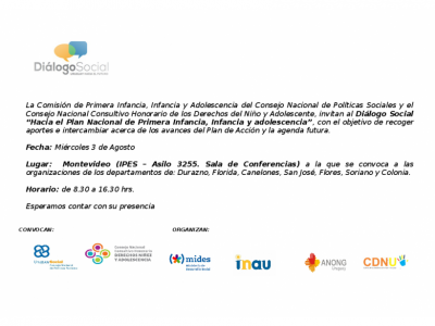 Invitación al Dialogo Social sobre Primera Infancia, Infancia y Adolescencia