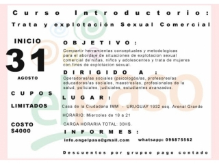 Curso Introductorio Trata y Explotación Sexual y Comercial - Inicia 31/08