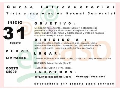 Curso Introductorio Trata y Explotación Sexual y Comercial - Inicia 31/08