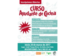 Inscripciones Abiertas: CURSO de AYUDANTE de COCINA | Inicio 20 de marzo