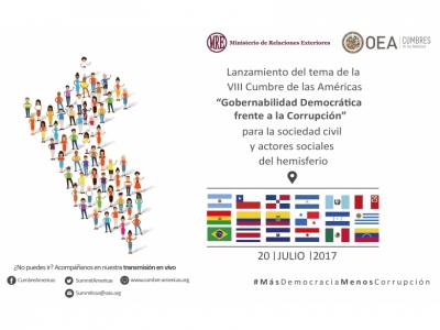 Transmisión de lanzamiento de la VIII Cumbre de las Américas en la oficina de la OEA en Montevideo