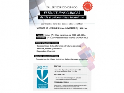 Taller Teórico Clínico: Estructuras clínicas desde el psicoanálisis lacaniano