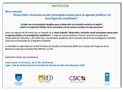 Mesa redonda “Desarrollo e inclusión social: principales temas para la investigación académica y la agenda política”