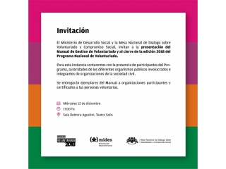 Presentación de Manual de voluntariado y cierre del Programa Nacional de Voluntariado 2018